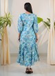 Sky Blue Printed Readymade Muslin Silk Kurti